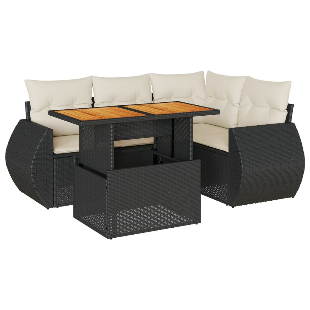 5-delige Loungeset met kussens poly rattan zwart is nu te koop bij PeponiXL, paradijselijk wonen!