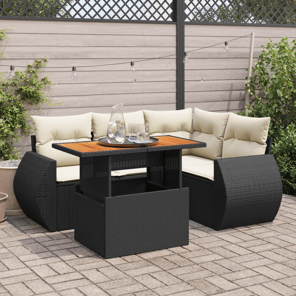 5-delige Loungeset met kussens poly rattan zwart is nu te koop bij PeponiXL, paradijselijk wonen!
