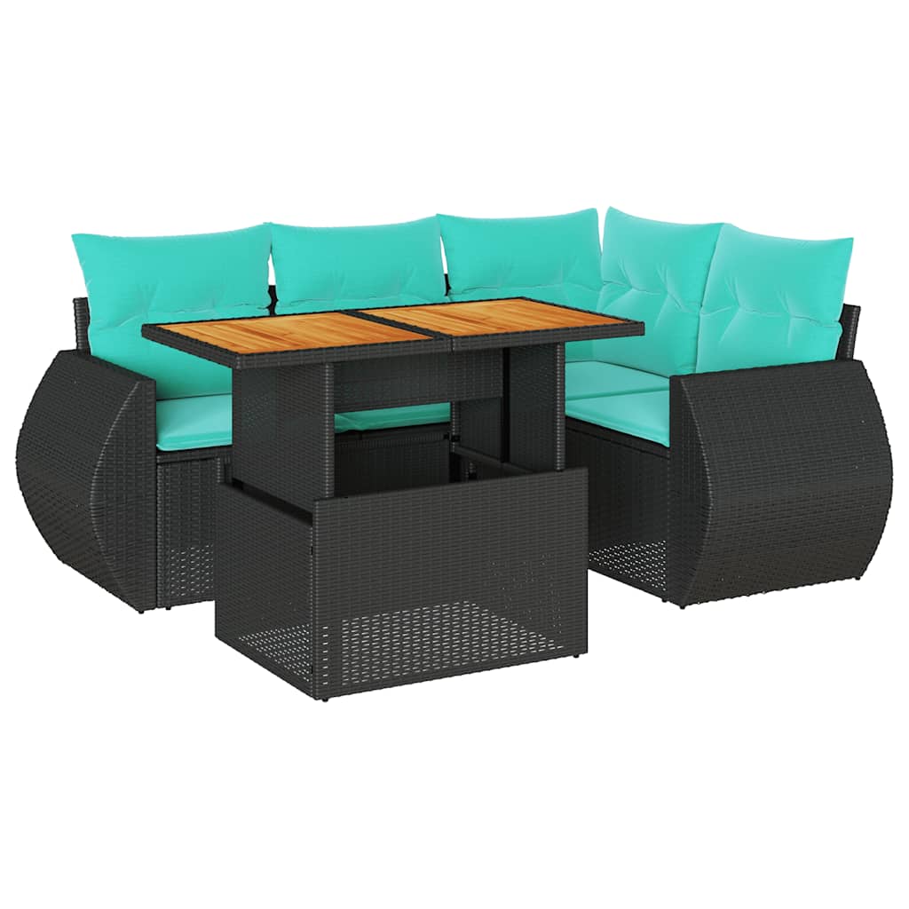 5-delige Loungeset met kussens poly rattan zwart is nu te koop bij PeponiXL, paradijselijk wonen!