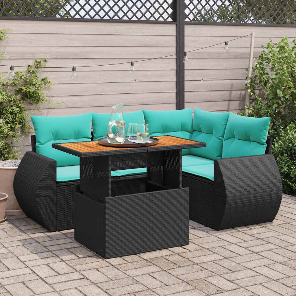 5-delige Loungeset met kussens poly rattan zwart is nu te koop bij PeponiXL, paradijselijk wonen!