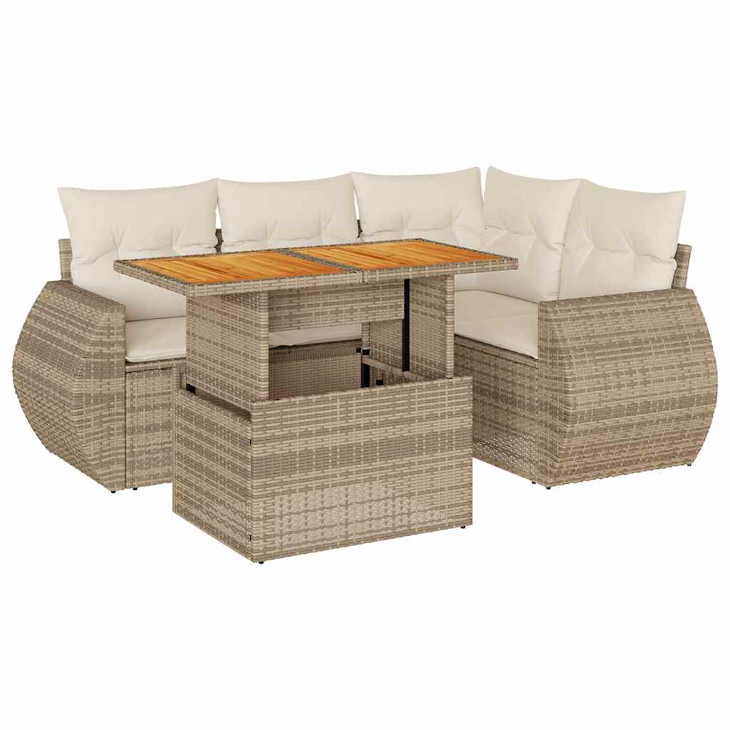 5-delige Loungeset met kussens poly rattan beige is nu te koop bij PeponiXL, paradijselijk wonen!