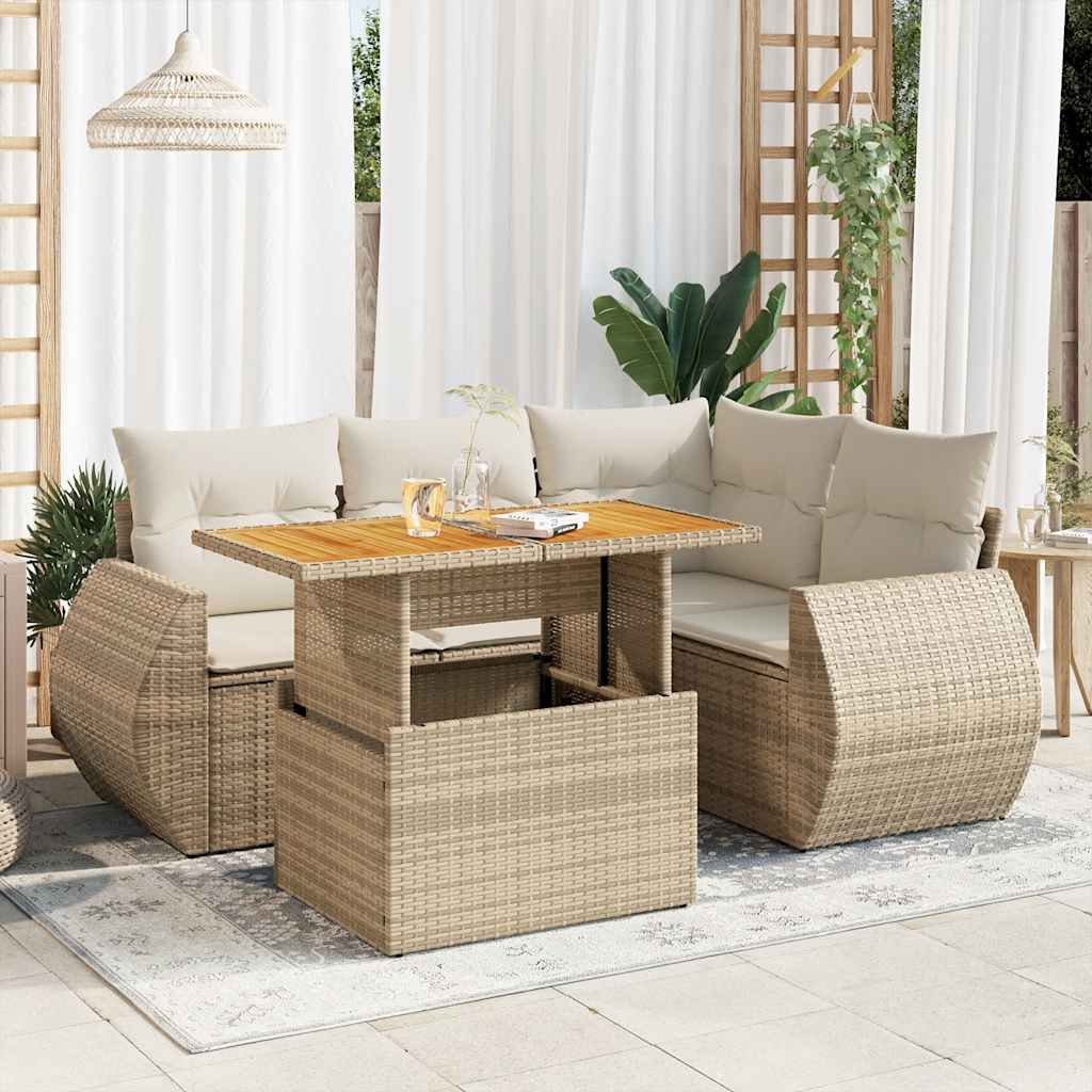 5-delige Loungeset met kussens poly rattan beige is nu te koop bij PeponiXL, paradijselijk wonen!