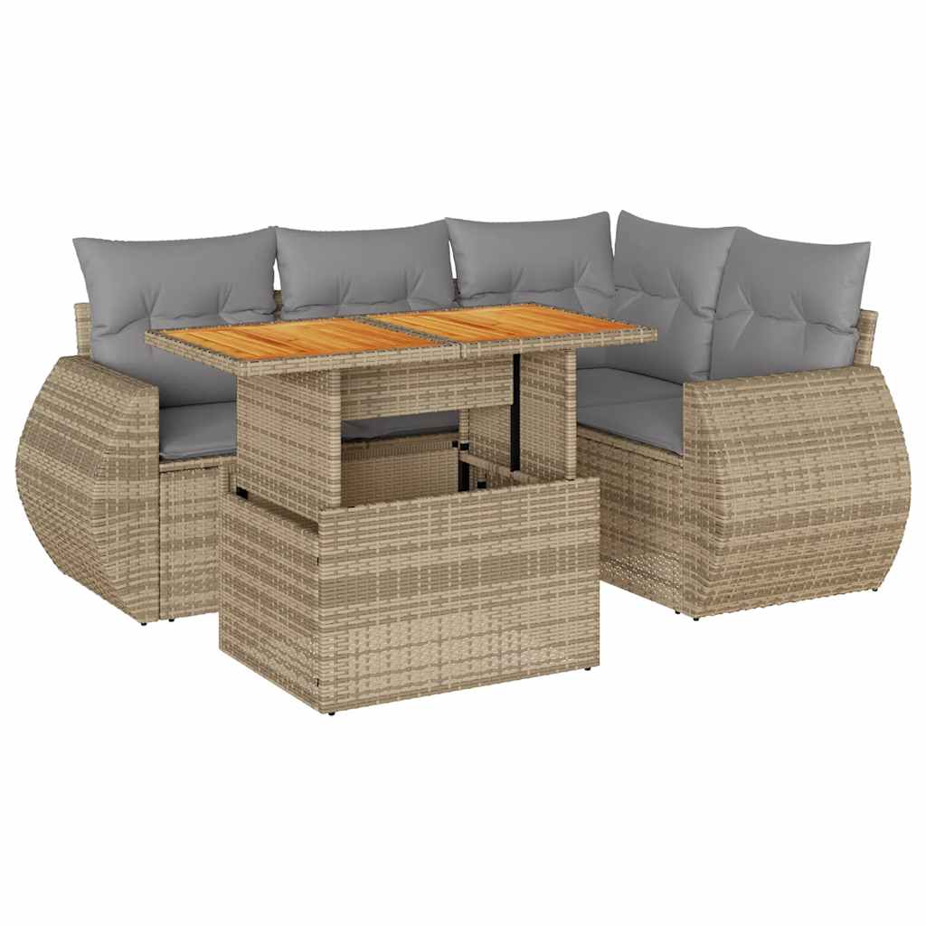 5-delige Loungeset met kussens poly rattan beige is nu te koop bij PeponiXL, paradijselijk wonen!