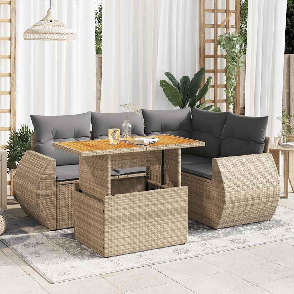 5-delige Loungeset met kussens poly rattan beige is nu te koop bij PeponiXL, paradijselijk wonen!