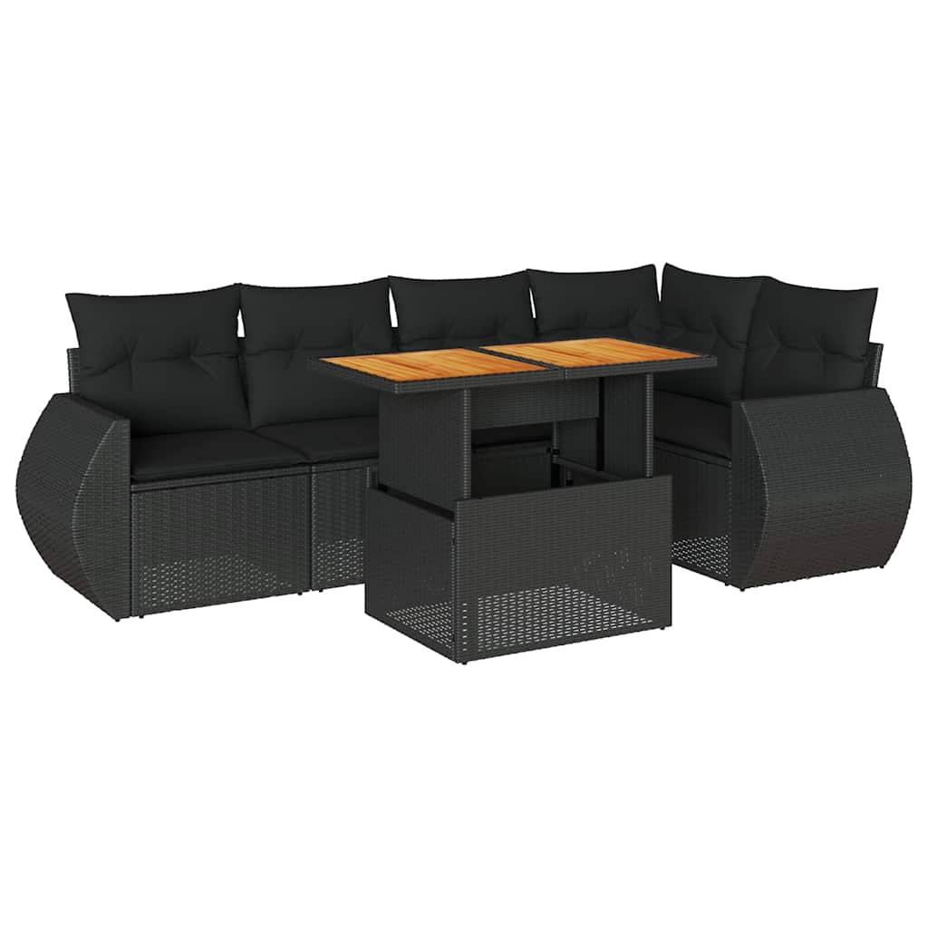 6-delige Loungeset met kussens poly rattan zwart is nu te koop bij PeponiXL, paradijselijk wonen!