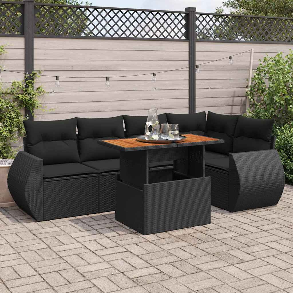 6-delige Loungeset met kussens poly rattan zwart is nu te koop bij PeponiXL, paradijselijk wonen!