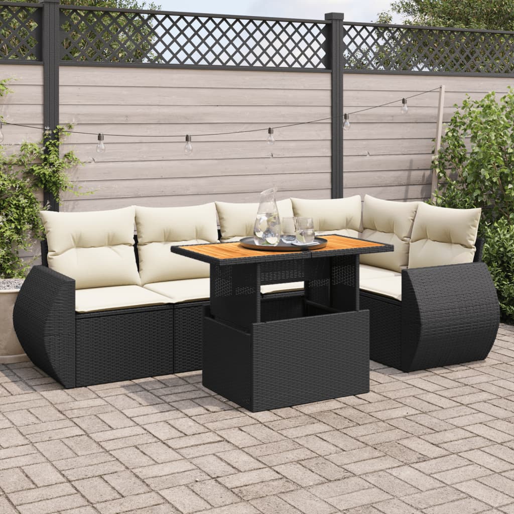 6-delige Loungeset met kussens poly rattan zwart is nu te koop bij PeponiXL, paradijselijk wonen!