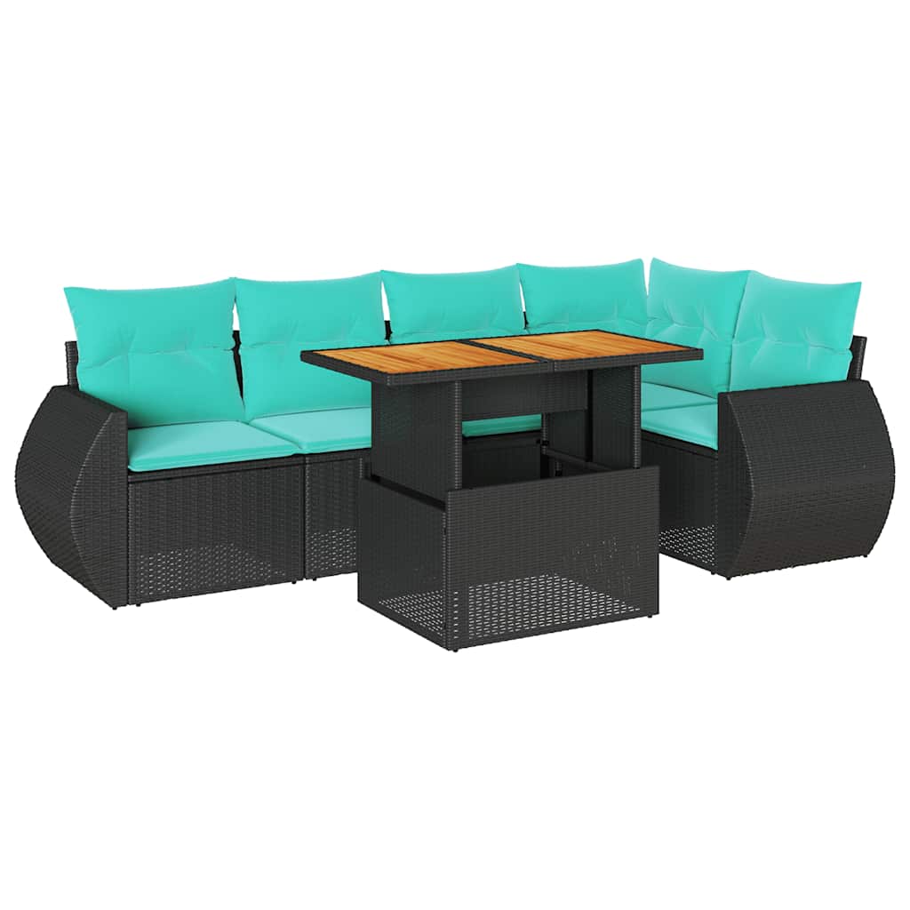 6-delige Loungeset met kussens poly rattan zwart is nu te koop bij PeponiXL, paradijselijk wonen!