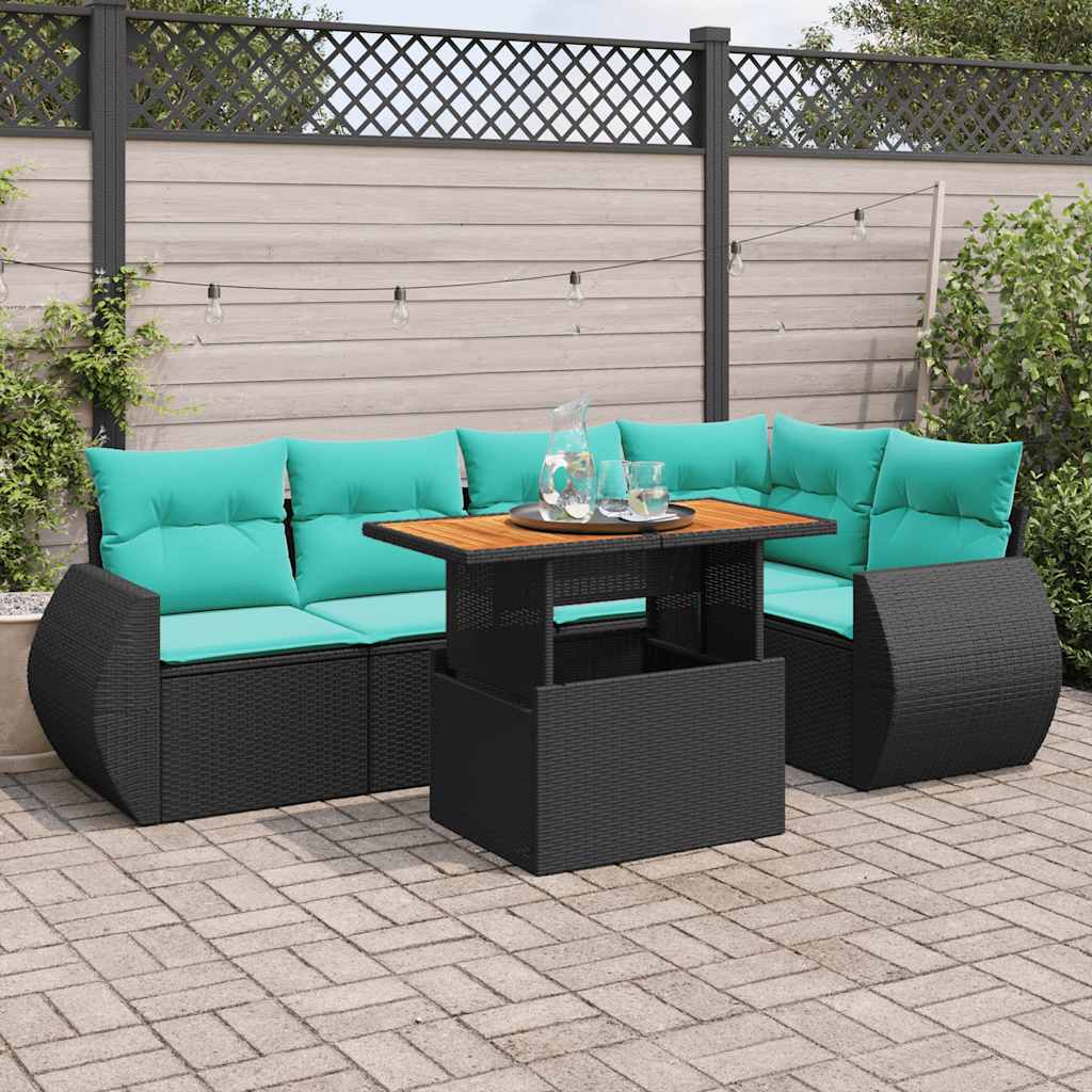 6-delige Loungeset met kussens poly rattan zwart is nu te koop bij PeponiXL, paradijselijk wonen!