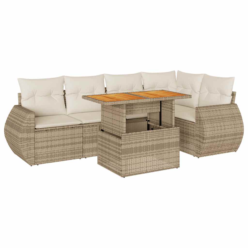 6-delige Loungeset met kussens poly rattan beige is nu te koop bij PeponiXL, paradijselijk wonen!