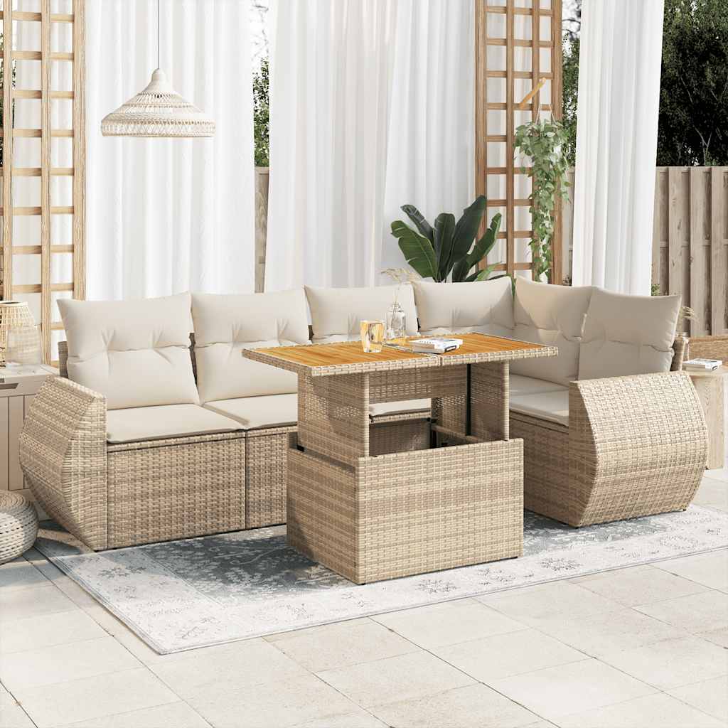 6-delige Loungeset met kussens poly rattan beige is nu te koop bij PeponiXL, paradijselijk wonen!