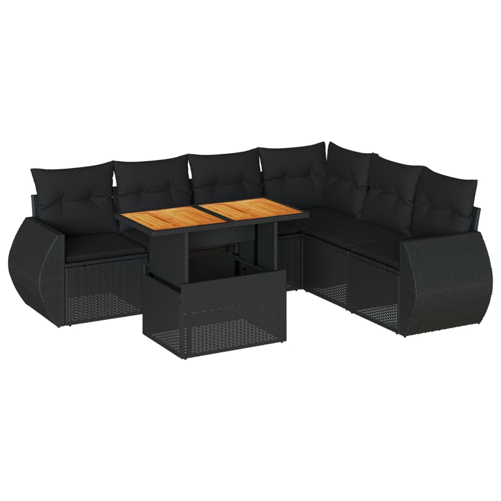 7-delige Loungeset met kussens poly rattan zwart is nu te koop bij PeponiXL, paradijselijk wonen!