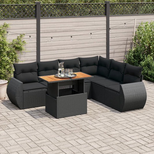 7-delige Loungeset met kussens poly rattan zwart is nu te koop bij PeponiXL, paradijselijk wonen!
