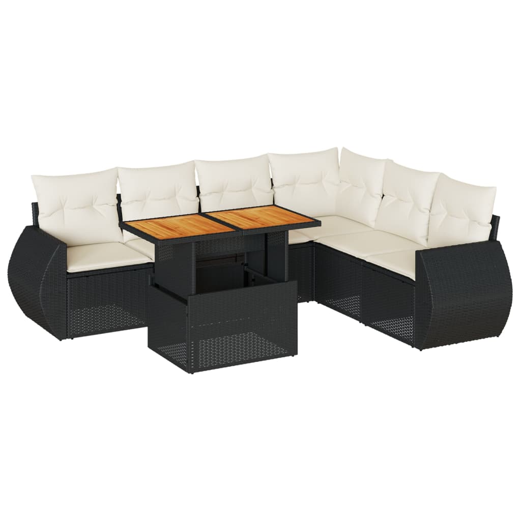 7-delige Loungeset met kussens poly rattan zwart is nu te koop bij PeponiXL, paradijselijk wonen!