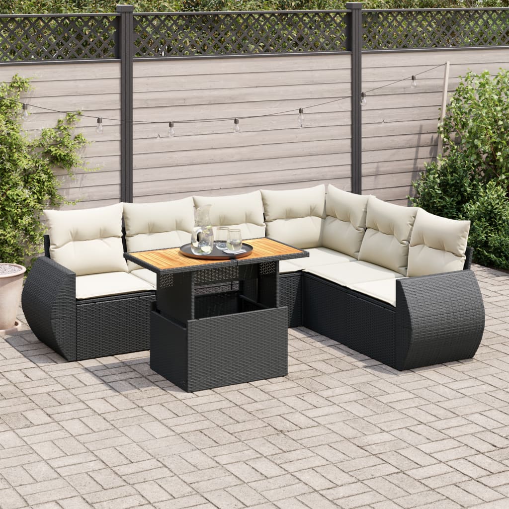 7-delige Loungeset met kussens poly rattan zwart is nu te koop bij PeponiXL, paradijselijk wonen!