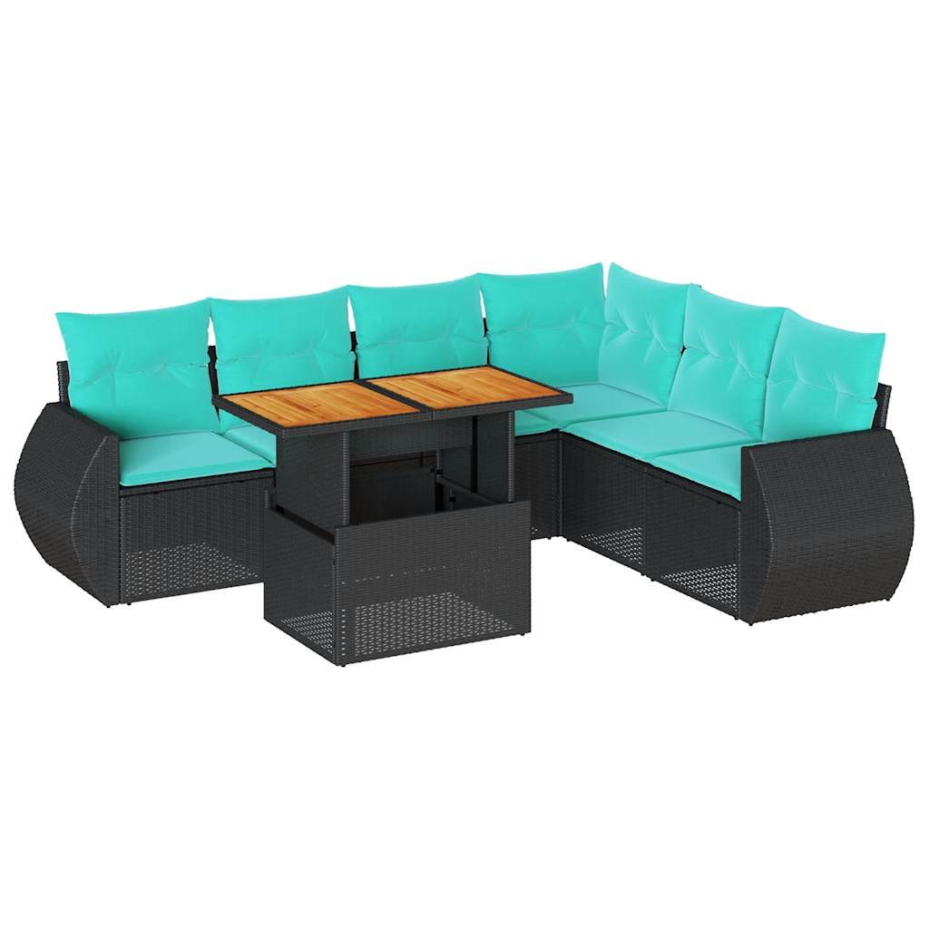 7-delige Loungeset met kussens poly rattan zwart is nu te koop bij PeponiXL, paradijselijk wonen!