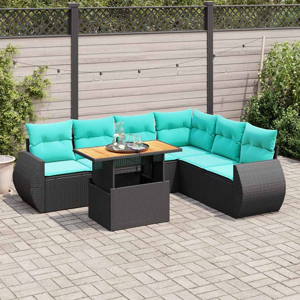 7-delige Loungeset met kussens poly rattan zwart is nu te koop bij PeponiXL, paradijselijk wonen!