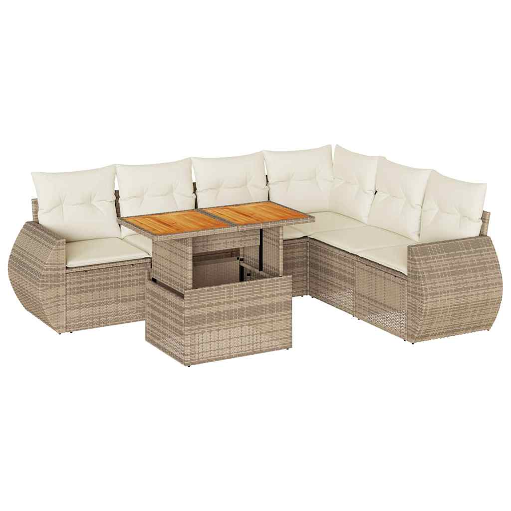 7-delige Loungeset met kussens poly rattan beige is nu te koop bij PeponiXL, paradijselijk wonen!