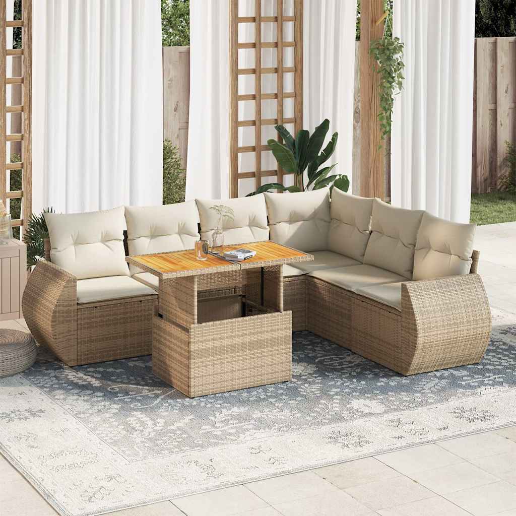 7-delige Loungeset met kussens poly rattan beige is nu te koop bij PeponiXL, paradijselijk wonen!