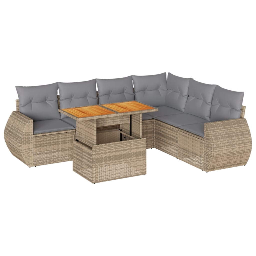 7-delige Loungeset met kussens poly rattan beige is nu te koop bij PeponiXL, paradijselijk wonen!