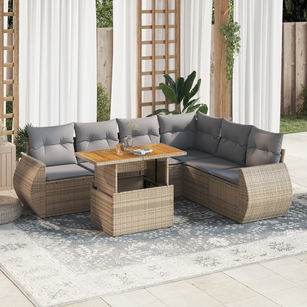 7-delige Loungeset met kussens poly rattan beige is nu te koop bij PeponiXL, paradijselijk wonen!