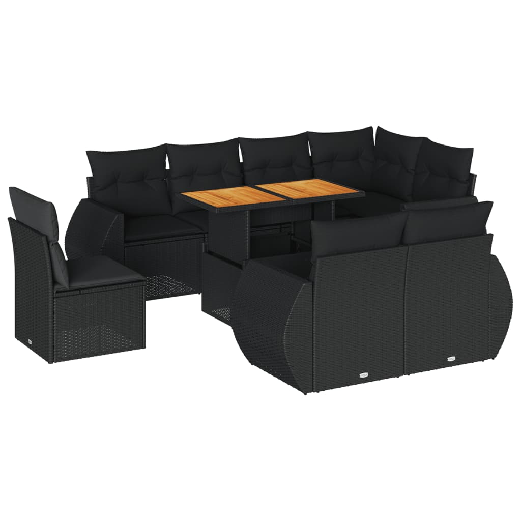 9-delige Loungeset met kussens poly rattan zwart is nu te koop bij PeponiXL, paradijselijk wonen!