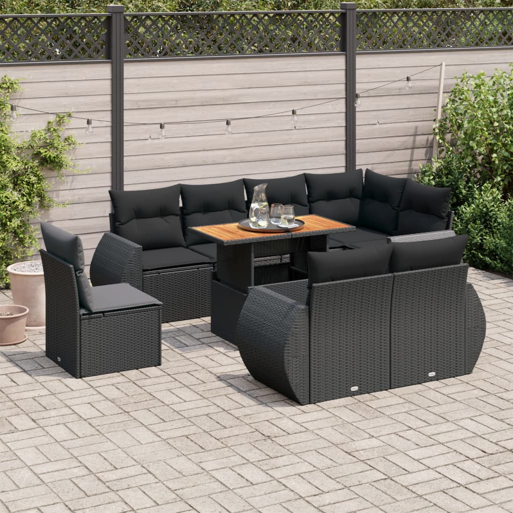 9-delige Loungeset met kussens poly rattan zwart is nu te koop bij PeponiXL, paradijselijk wonen!