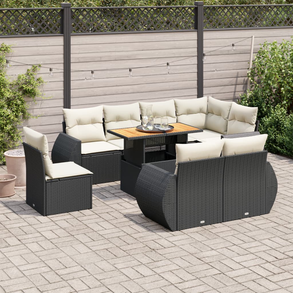 9-delige Loungeset met kussens poly rattan zwart is nu te koop bij PeponiXL, paradijselijk wonen!