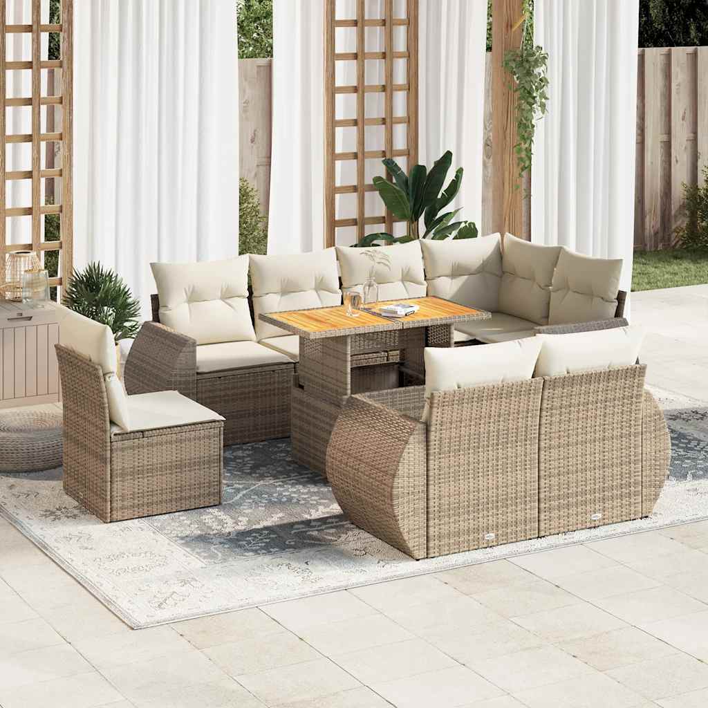 9-delige Loungeset met kussens poly rattan beige is nu te koop bij PeponiXL, paradijselijk wonen!