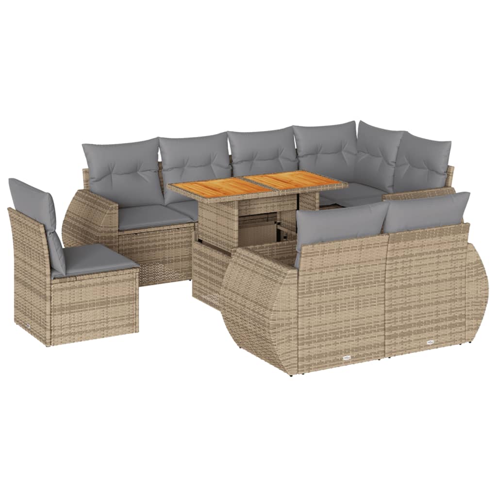 9-delige Loungeset met kussens poly rattan beige is nu te koop bij PeponiXL, paradijselijk wonen!