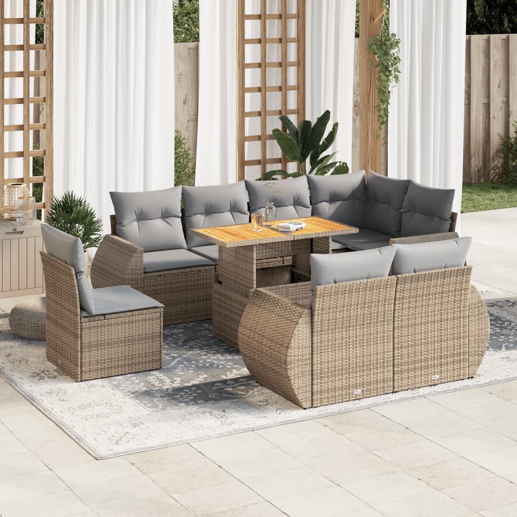 9-delige Loungeset met kussens poly rattan beige is nu te koop bij PeponiXL, paradijselijk wonen!