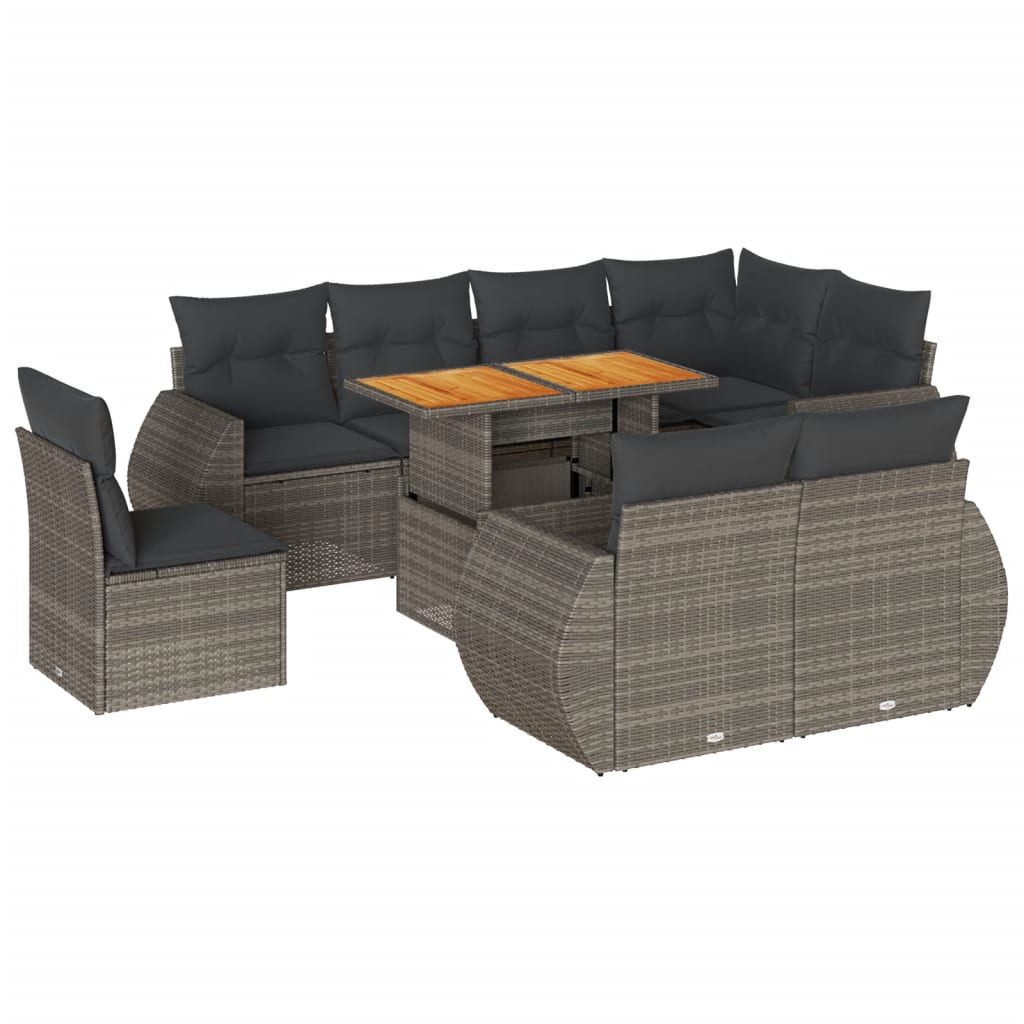 9-delige Loungeset met kussens poly rattan grijs is nu te koop bij PeponiXL, paradijselijk wonen!