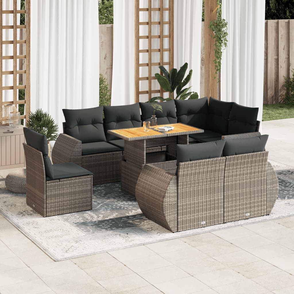 9-delige Loungeset met kussens poly rattan grijs is nu te koop bij PeponiXL, paradijselijk wonen!