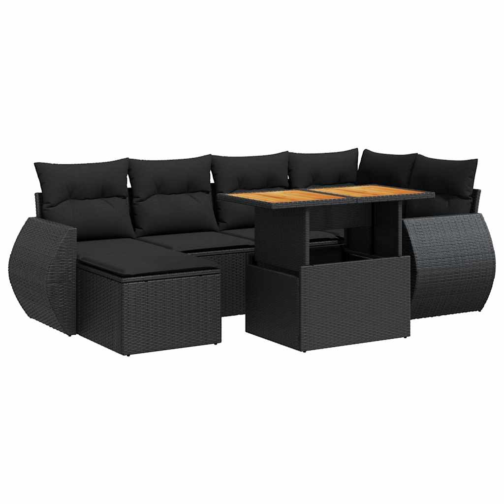 7-delige Loungeset met kussens poly rattan zwart is nu te koop bij PeponiXL, paradijselijk wonen!