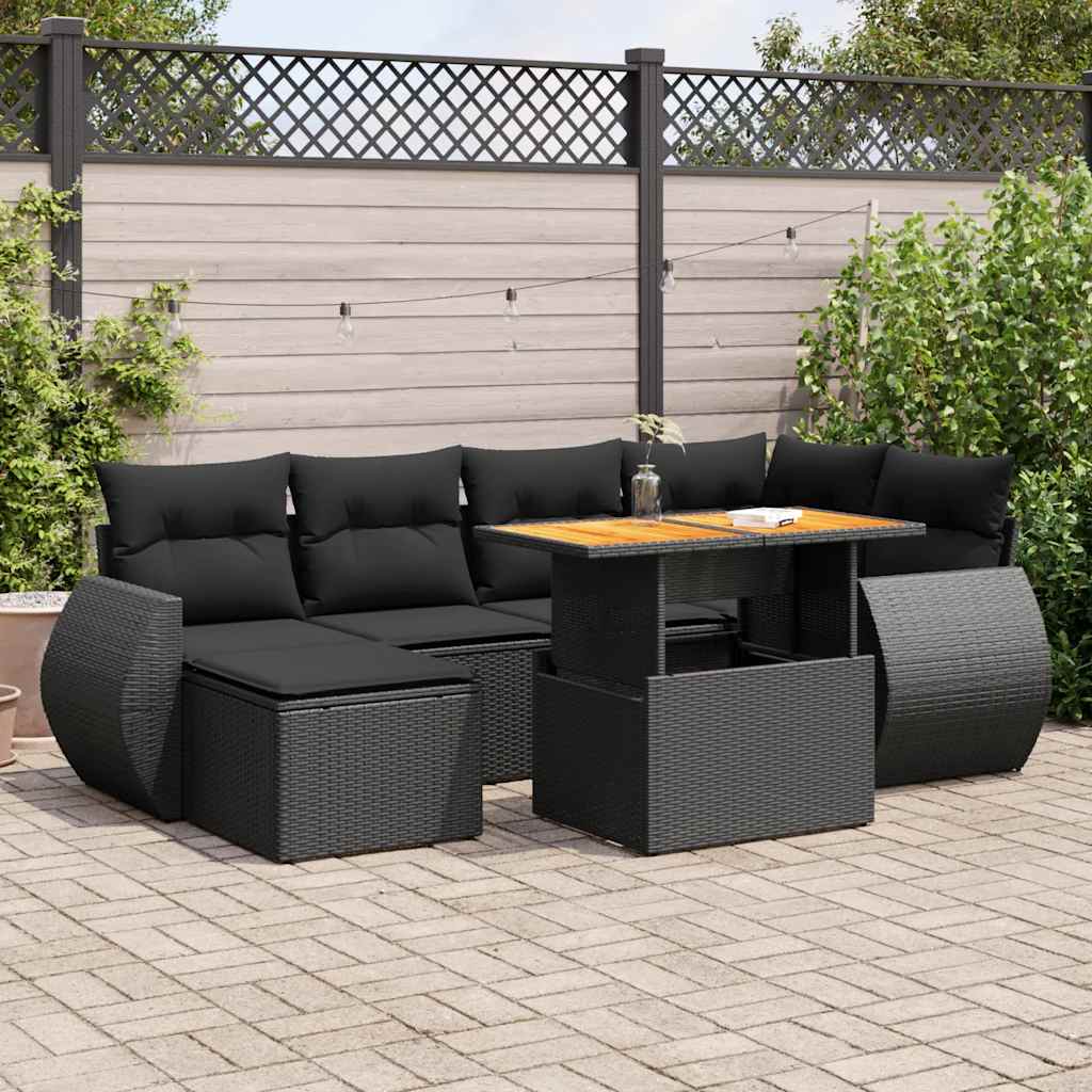 7-delige Loungeset met kussens poly rattan zwart is nu te koop bij PeponiXL, paradijselijk wonen!