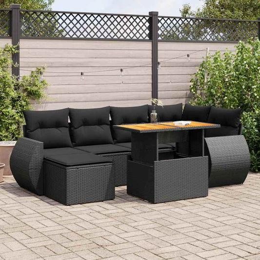 7-delige Loungeset met kussens poly rattan zwart is nu te koop bij PeponiXL, paradijselijk wonen!