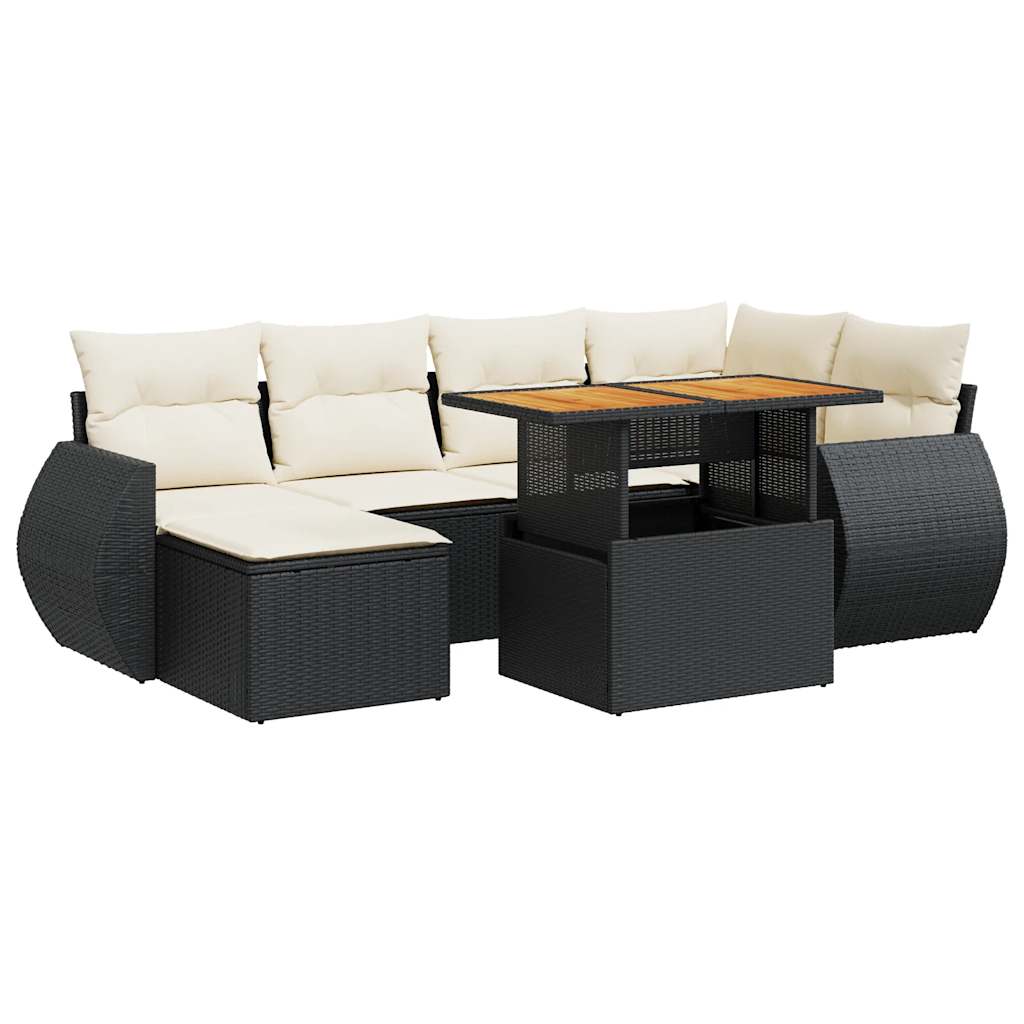 7-delige Loungeset met kussens poly rattan zwart is nu te koop bij PeponiXL, paradijselijk wonen!