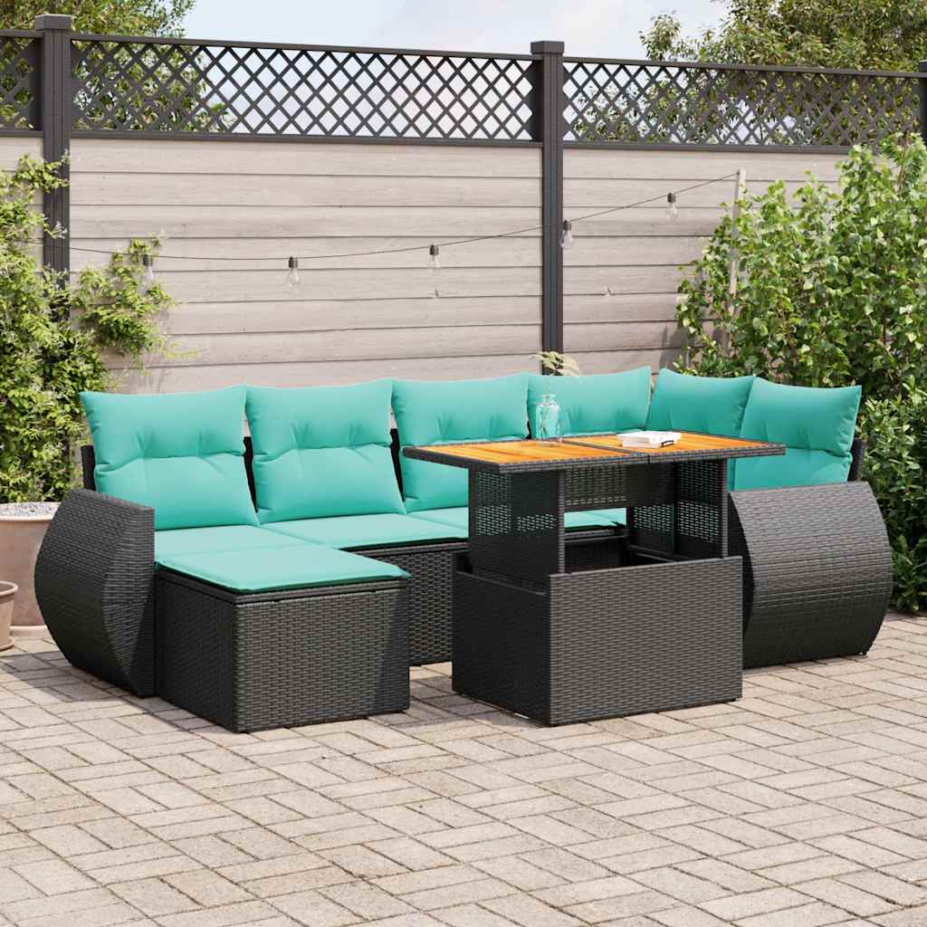 7-delige Loungeset met kussens poly rattan zwart is nu te koop bij PeponiXL, paradijselijk wonen!