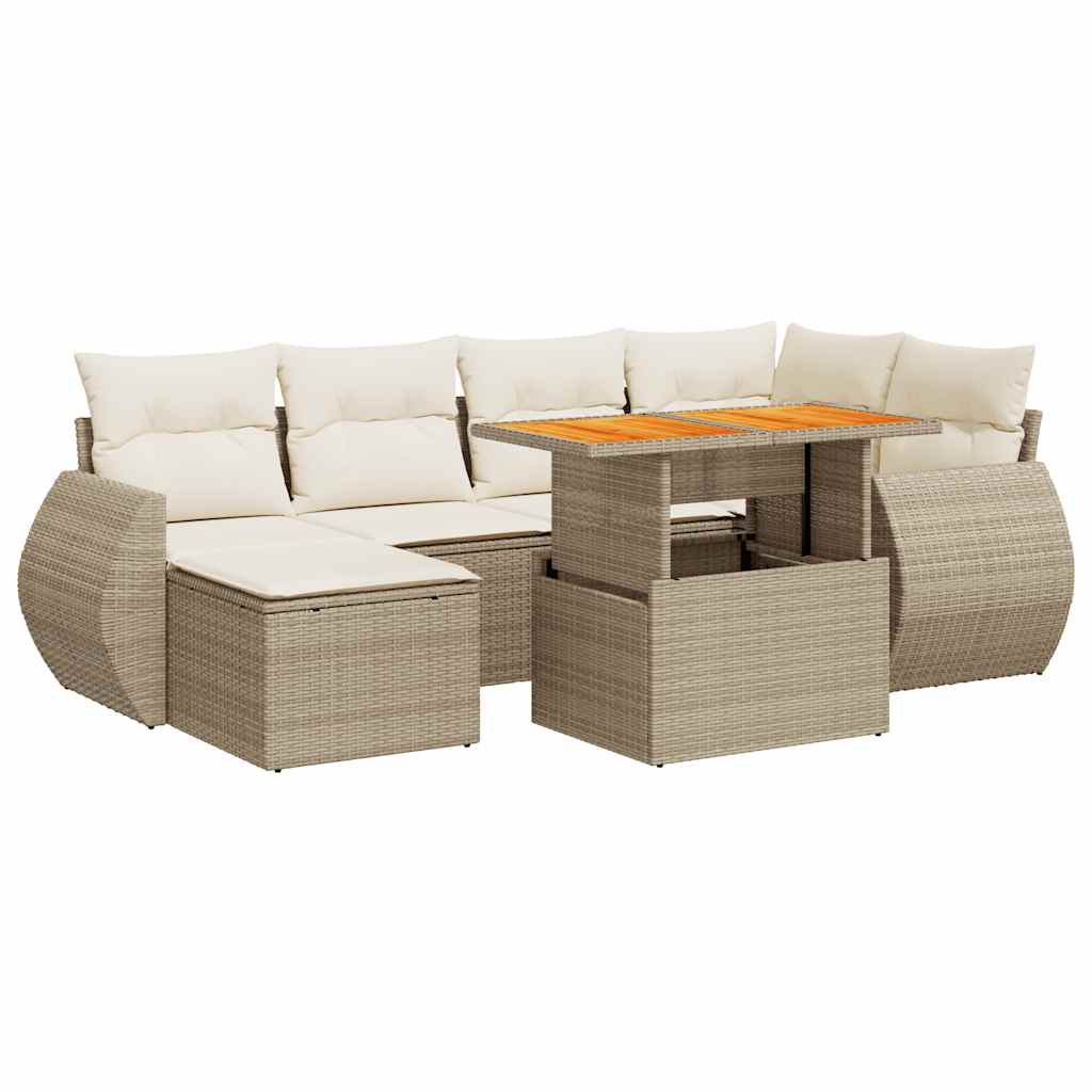 7-delige Loungeset met kussens poly rattan beige is nu te koop bij PeponiXL, paradijselijk wonen!