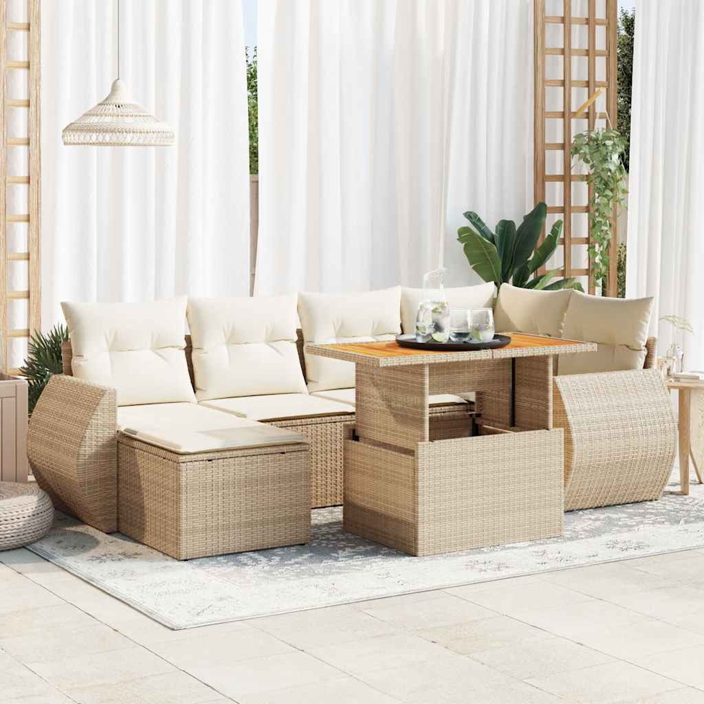 7-delige Loungeset met kussens poly rattan beige is nu te koop bij PeponiXL, paradijselijk wonen!