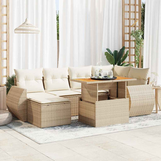 7-delige Loungeset met kussens poly rattan beige is nu te koop bij PeponiXL, paradijselijk wonen!