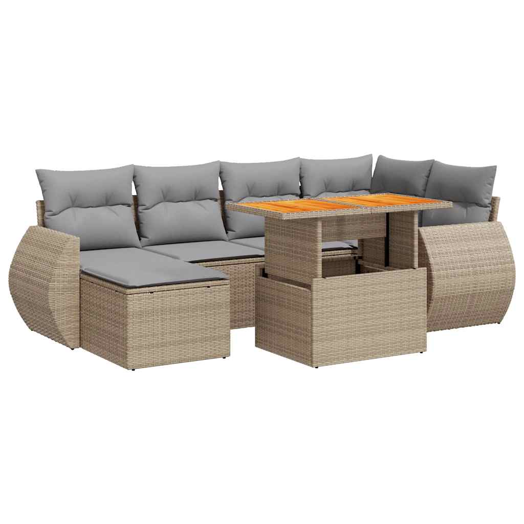 7-delige Loungeset met kussens poly rattan beige is nu te koop bij PeponiXL, paradijselijk wonen!