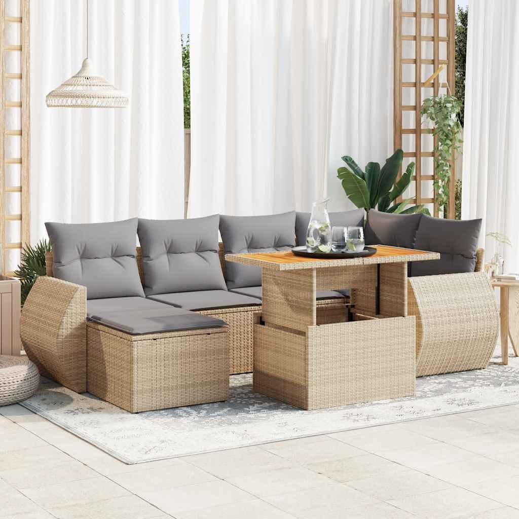 7-delige Loungeset met kussens poly rattan beige is nu te koop bij PeponiXL, paradijselijk wonen!