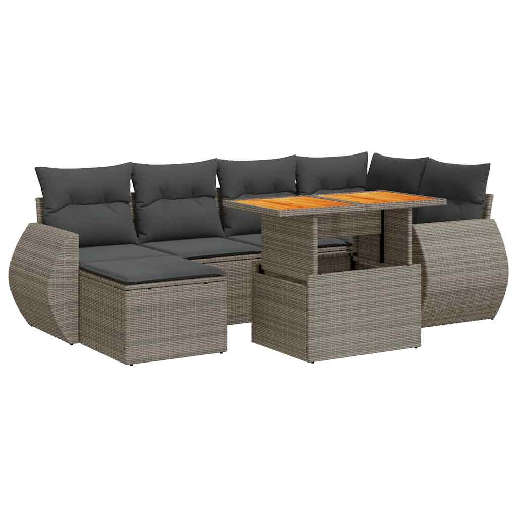 7-delige Loungeset met kussens poly rattan grijs is nu te koop bij PeponiXL, paradijselijk wonen!