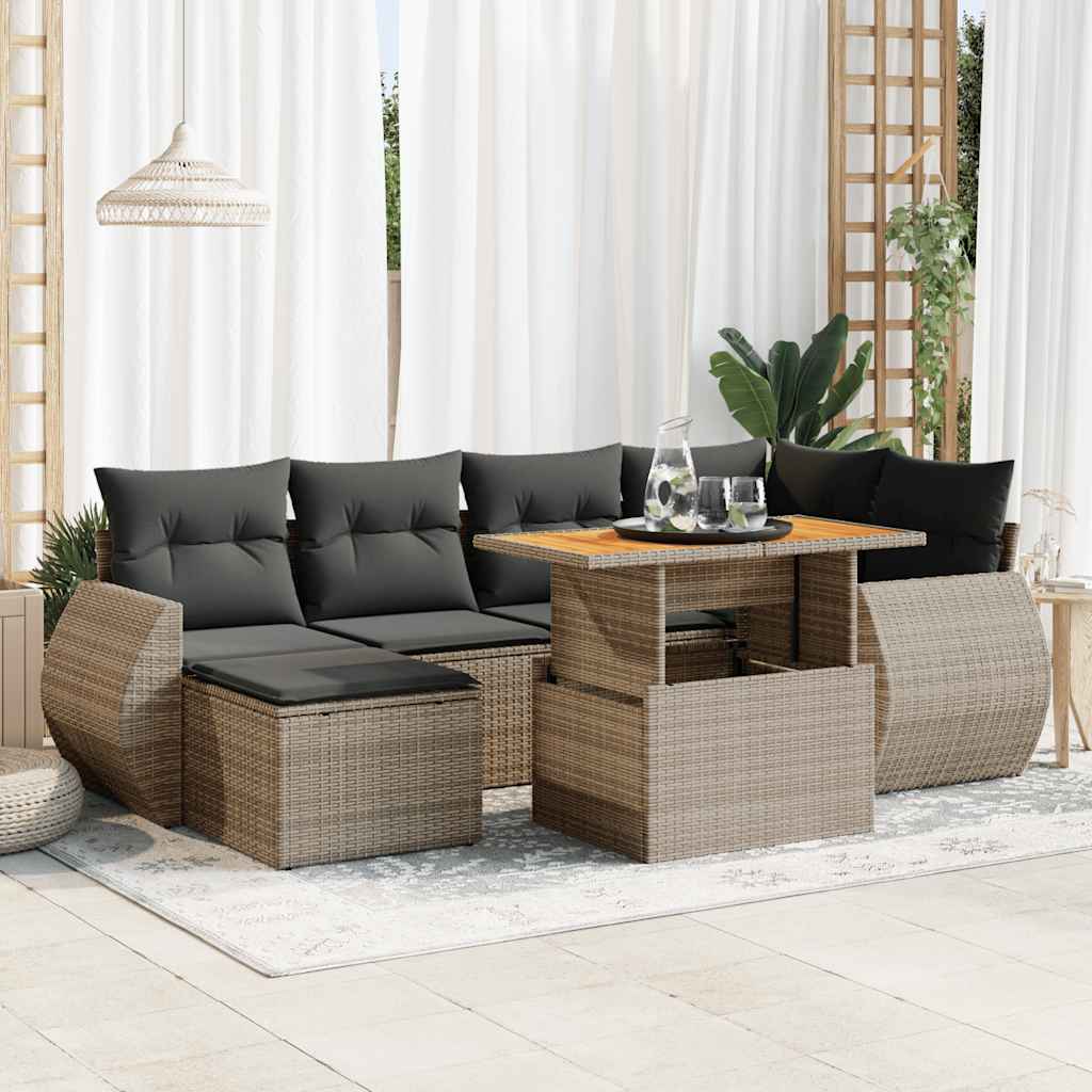 7-delige Loungeset met kussens poly rattan grijs is nu te koop bij PeponiXL, paradijselijk wonen!