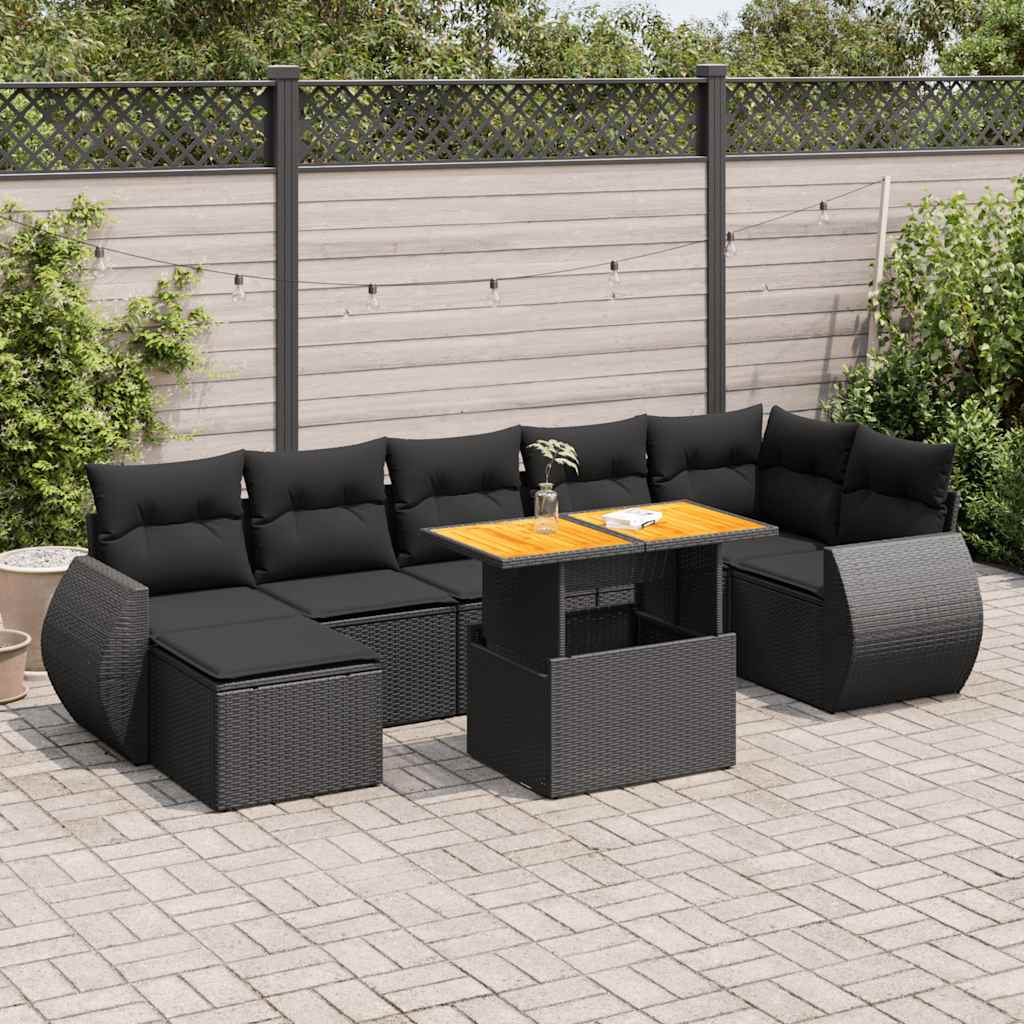 8-delige Loungeset met kussens poly rattan zwart is nu te koop bij PeponiXL, paradijselijk wonen!
