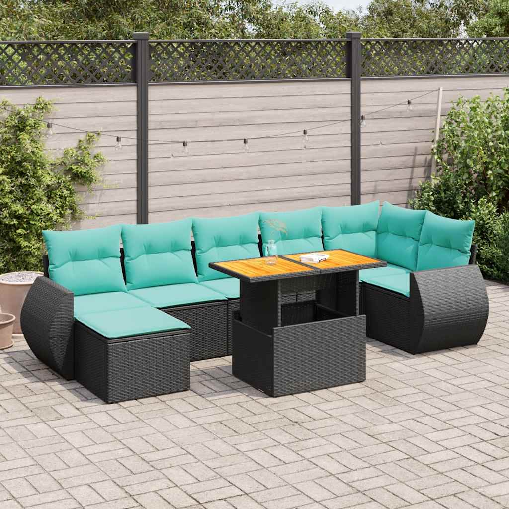 8-delige Loungeset met kussens poly rattan zwart is nu te koop bij PeponiXL, paradijselijk wonen!