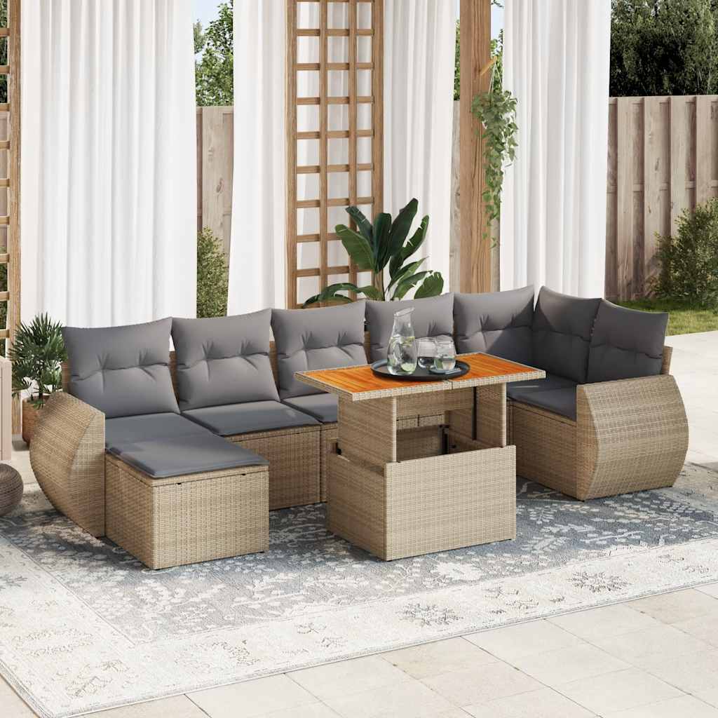 8-delige Loungeset met kussens poly rattan beige is nu te koop bij PeponiXL, paradijselijk wonen!