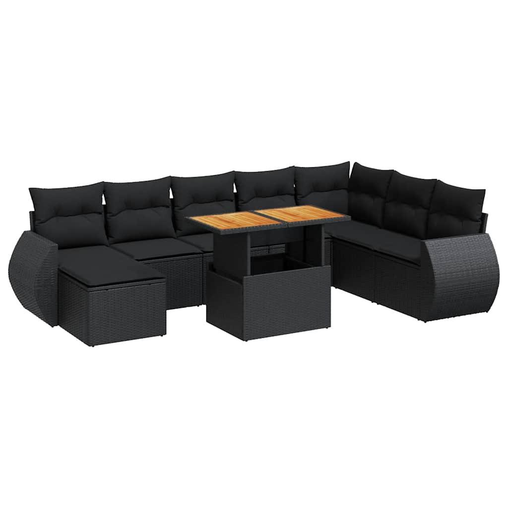 9-delige Loungeset met kussens poly rattan zwart is nu te koop bij PeponiXL, paradijselijk wonen!