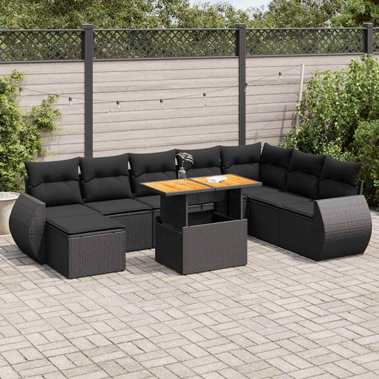 9-delige Loungeset met kussens poly rattan zwart is nu te koop bij PeponiXL, paradijselijk wonen!